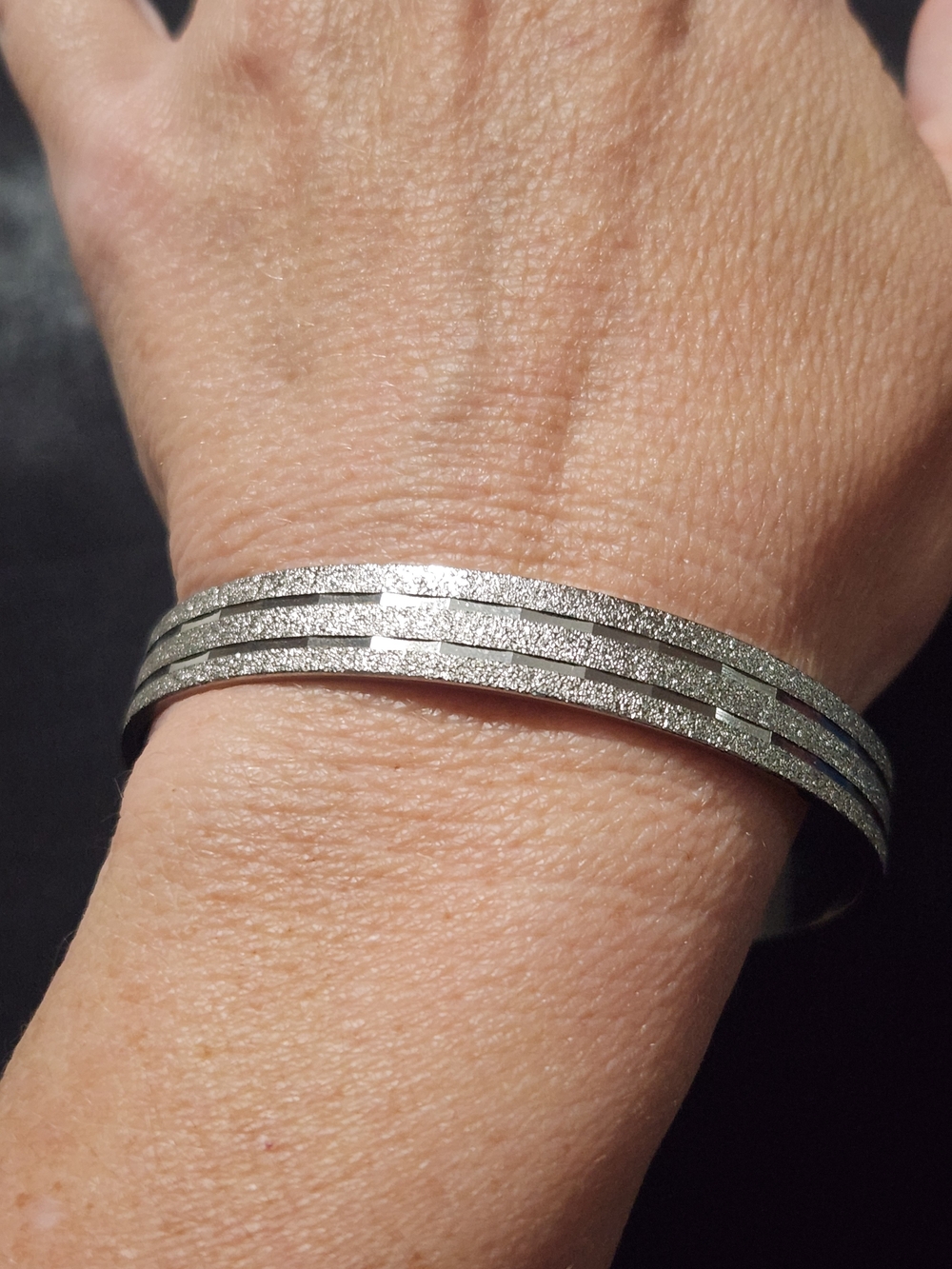 Silver-Tone Textured Triple Bangle Bracelet - Women